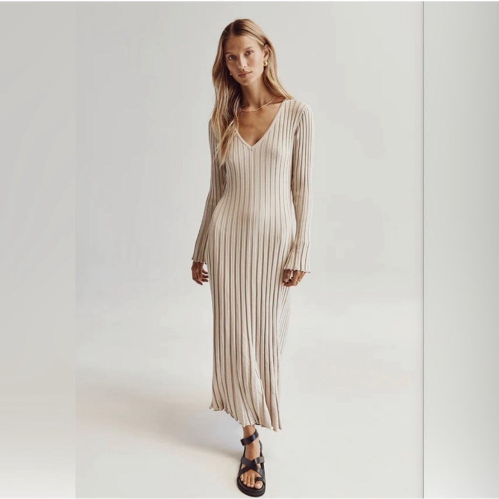 DISSH Reign Stone Long Sleeve Knit Midi Dress Elegant Modern Quiet Luxury L